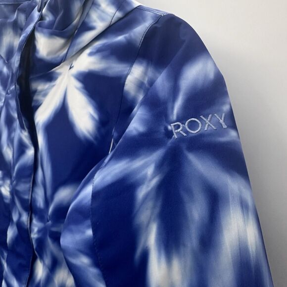 Roxy Girl Jetty Snowboarding Ski Jacket 10 M Hooded Waterproof Blue Floral Coat - Picture 7 of 13